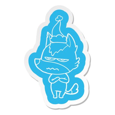 Noel Baba şapkası giyen rahatsız kurt ilginç çizgi film etiketi