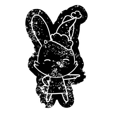 meraklı bunny çizgi giyen Noel Baba şapkası Icon sıkıntılı