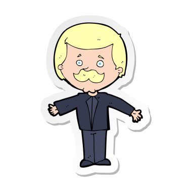 etiket bir karikatür bıyıklı adam Kollarını açarak