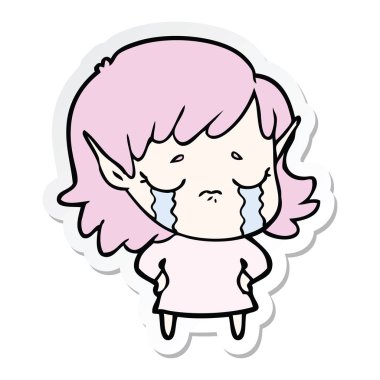 etiket bir karikatür ağlayan elf kızı