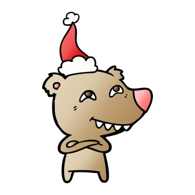 Noel Baba şapkası giyen diş gösterilen bir ayının degrade çizgi film