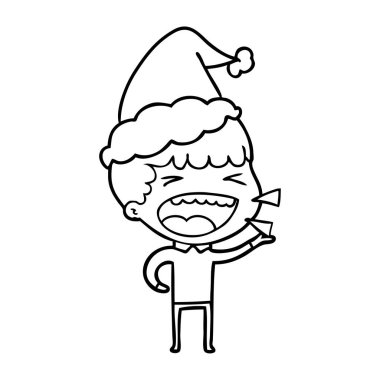 çizim için Noel Baba şapkası giyen bir gülen adam