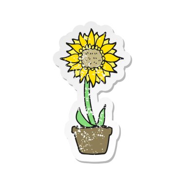 Retro bir karikatür ayçiçeği etiket sıkıntılı