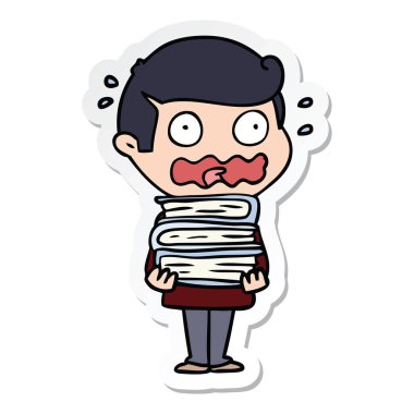 etiket bir çizgi film adamın kitapları ile tamamen stresli