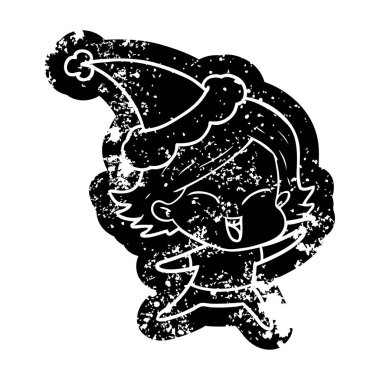 mutlu ilginç çizgi film simgesi santa şapka giymiş bir kızın sıkıntılı