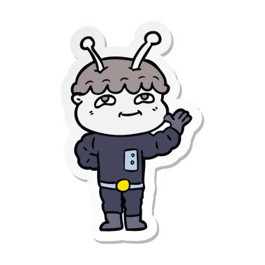 bir dostu karikatür spaceman etiket