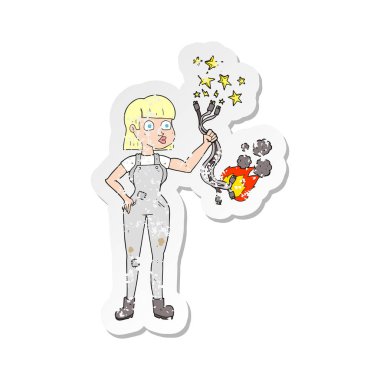 bir çizgi film kadın elektrikçi Retro sıkıntılı etiket