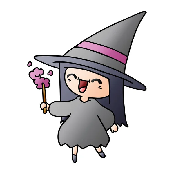 Gradientu kreskówka kawaii ładny witch — Wektor stockowy