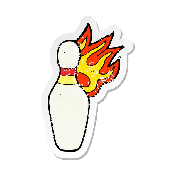 Retro Distressed Sticker Cartoon Ten Pin Bowling Skittle Fire — Stock Vector