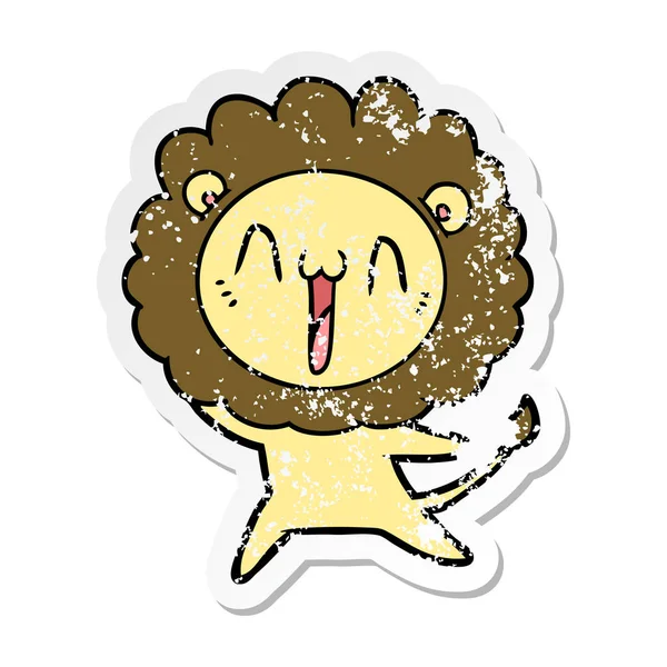 Distressed sticker of a happy cartoon lion — Stock Vector