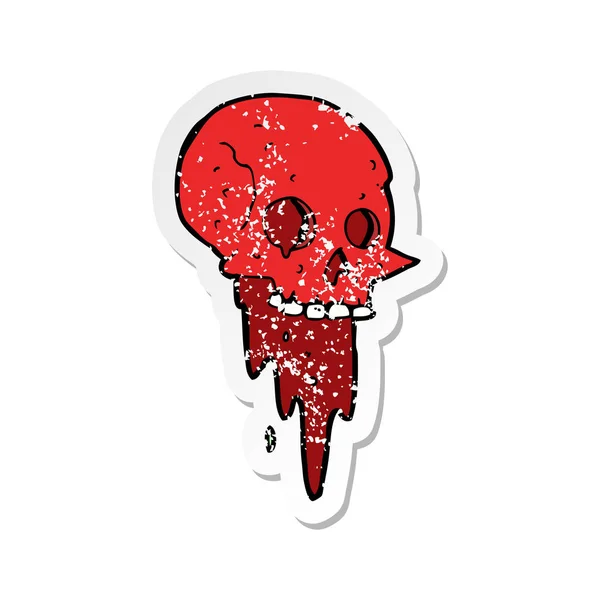 Retro distressed sticker of a gross halloween skull cartoon — Stock Vector