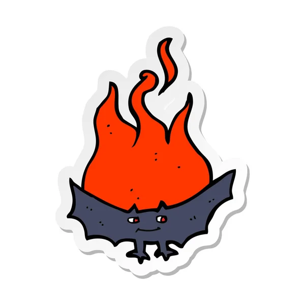 Etiqueta de um desenho animado morcego de Halloween flamejante — Vetor de Stock
