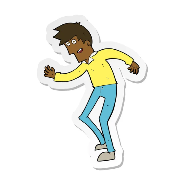 Sticker of a cartoon happy man dancing — Stock Vector