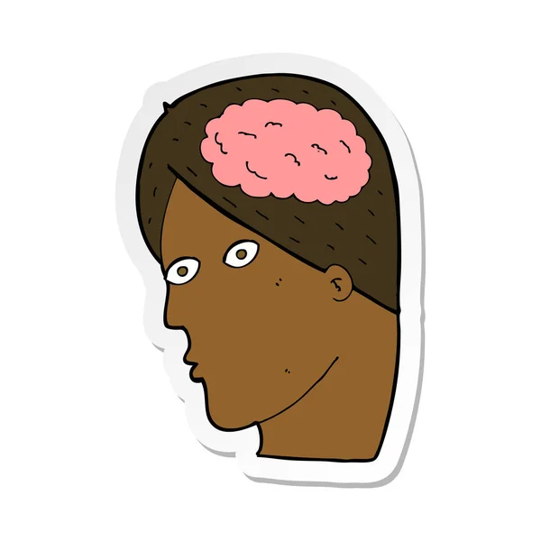 Aufkleber Eines Cartoonkopfes Mit Gehirn Symbol — Stockvektor