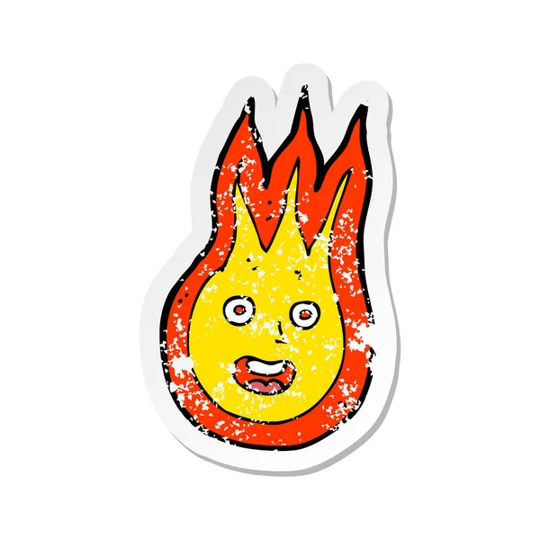 Pegatina retro angustiado de una bola de fuego amigable de dibujos animados — Vector de stock