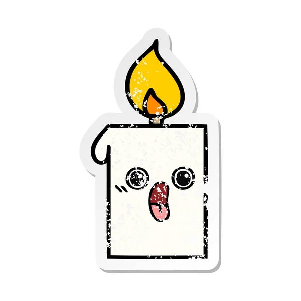 Distressed Sticker Cute Cartoon Lit Candle — Stock Vector