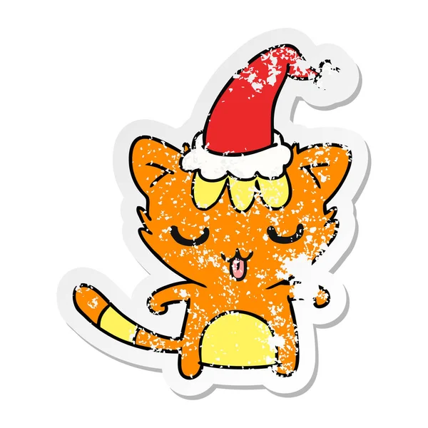 Handgezeichneter Weihnachtsaufkleber Cartoon Von Kawaii Cat — Stockvektor