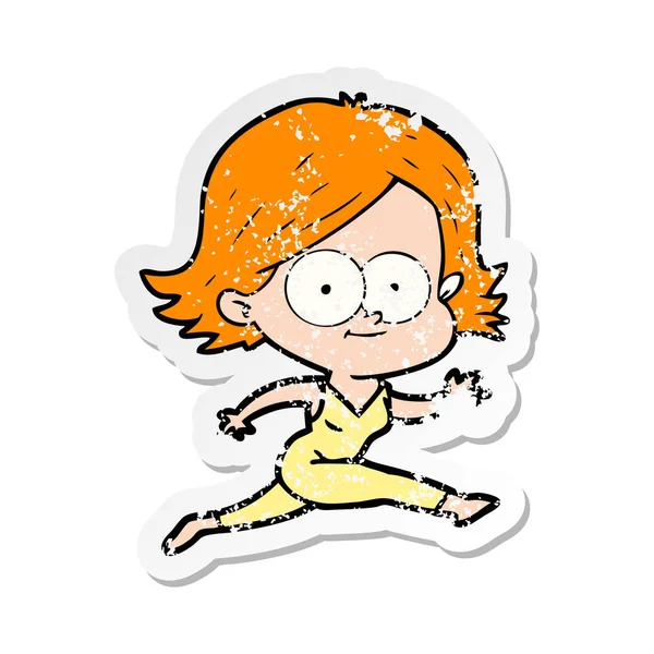 Distressed sticker of a happy cartoon girl — Stock Vector