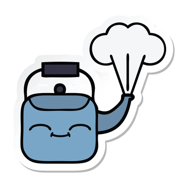 Sticker of a cute cartoon steaming kettle — Stock Vector