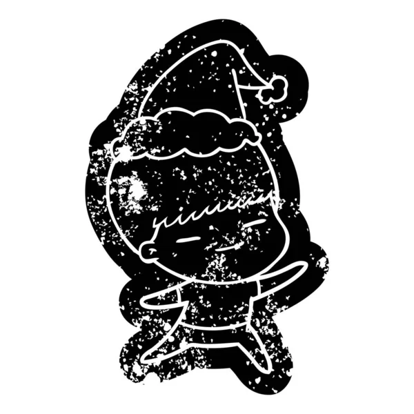 Desenho animado ícone angustiado de um menino presunçoso vestindo chapéu de santa —  Vetores de Stock