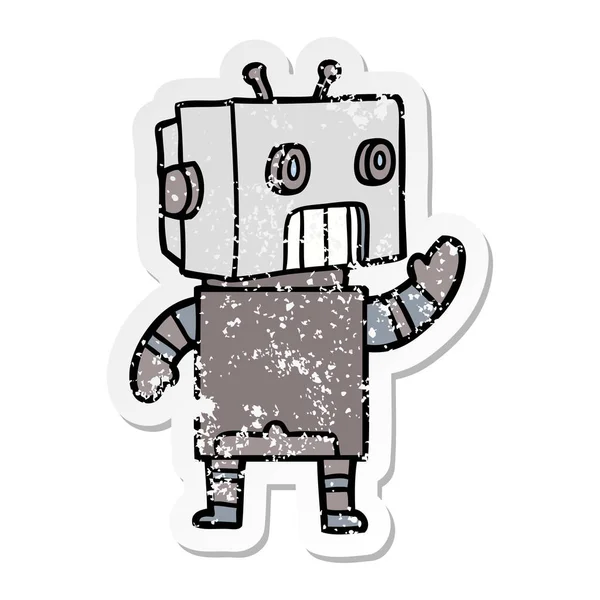 Etiqueta Angustiada Robô Desenho Animado —  Vetores de Stock