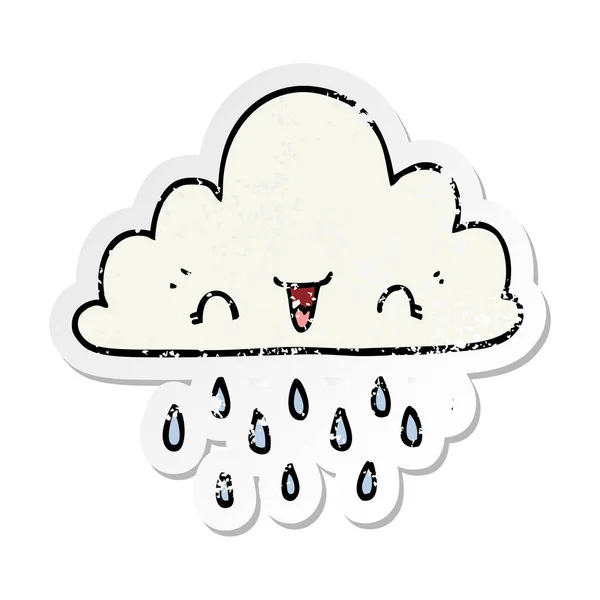 Pegatina angustiada de una nube de tormenta de dibujos animados — Archivo Imágenes Vectoriales