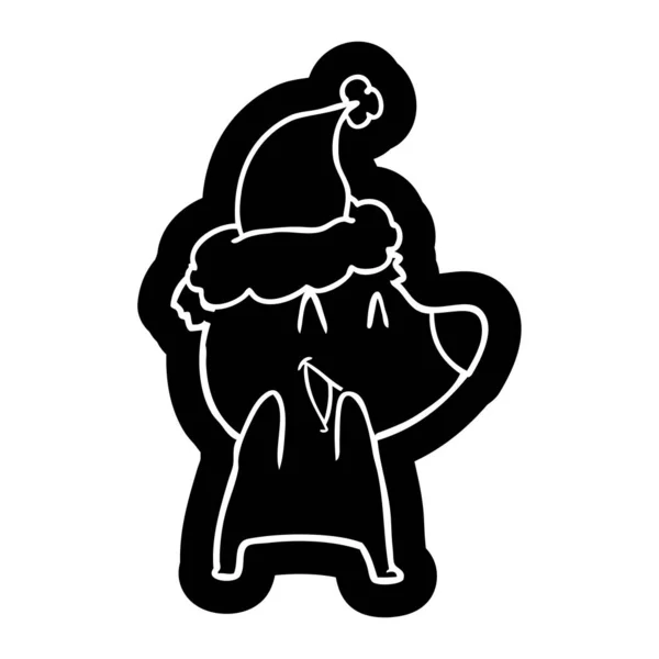 Смеющаяся Причудливая Мультяшная Икона Белого Медведя Шляпе Санты — стоковый вектор