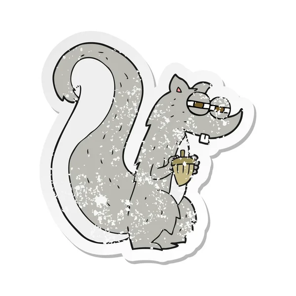Retro noodlijdende sticker van een cartoon eekhoorn met moer — Stockvector