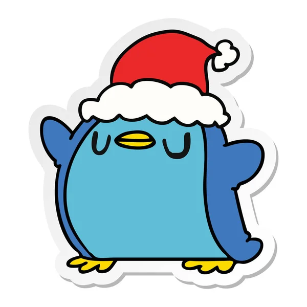 Weihnachtssticker Karikatur von kawaii-pinguin — Stockvektor