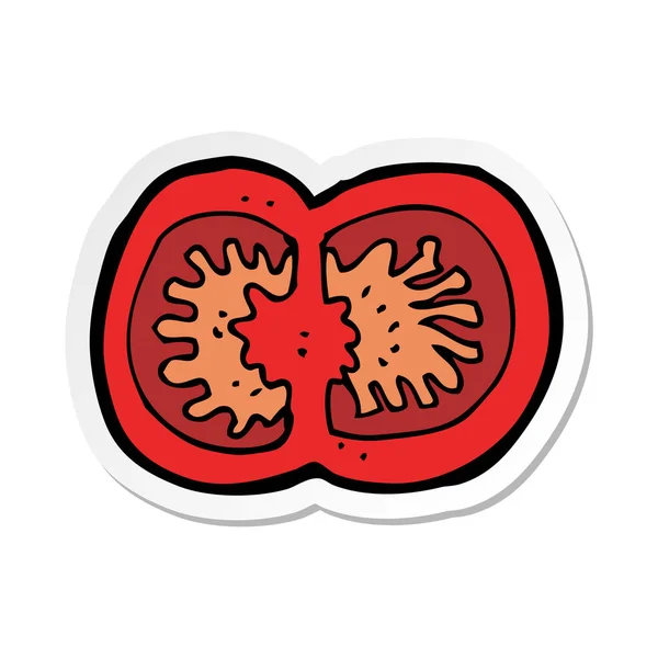 Pegatina de un tomate en rodajas de dibujos animados — Vector de stock