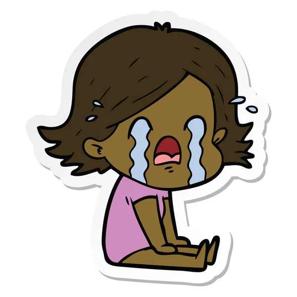 卡通女人哭的贴纸 — 图库矢量图片