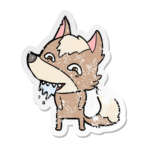 Distressed Sticker Cartoon Hungry Wolf — Stock Vector