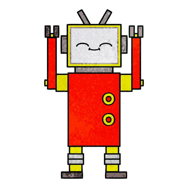 Ρετρό Grunge Υφή Γελοιογραφία Ενός Ρομπότ — Διανυσματικό Αρχείο