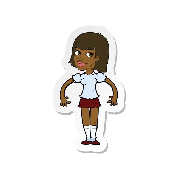 Sticker van de vrouw van een cartoon schouderophalend schouders — Stockvector