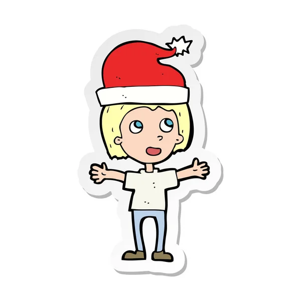 Sticker Cartoon Boy Christmas Hat — Stock Vector