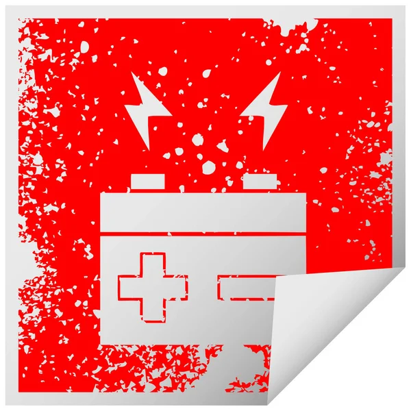 Nödställda Square Peeling Klisterlappen Symbol För Ett Elektriskt Batteri — Stock vektor