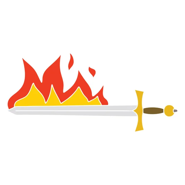 Hand Drawn Quirky Cartoon Flaming Sword — Stock Vector