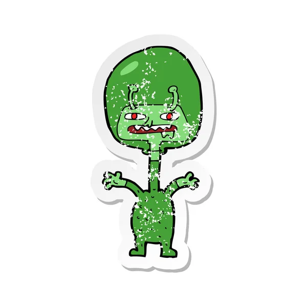 Retro distressed sticker of a cartoon space alien — Stock Vector