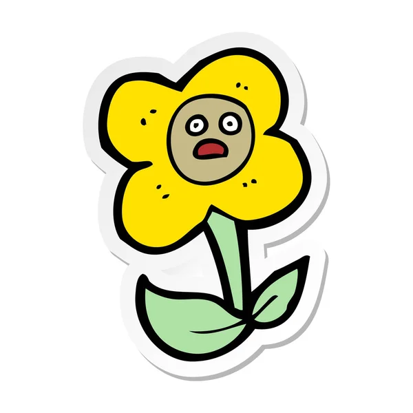 Klistermärke på en tecknad blomma med ansikte — Stock vektor