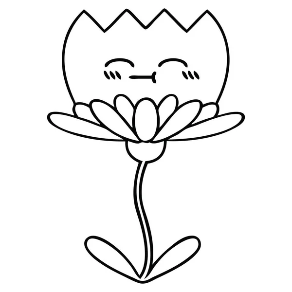 Line drawing cartoon flower — Stock Vector