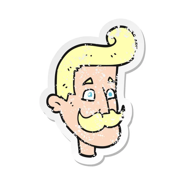 Pegatina retro angustiado de un hombre de dibujos animados con bigote — Vector de stock