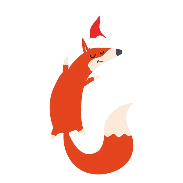 Egale kleur illustratie van een springende fox dragen KERSTMUTS — Stockvector