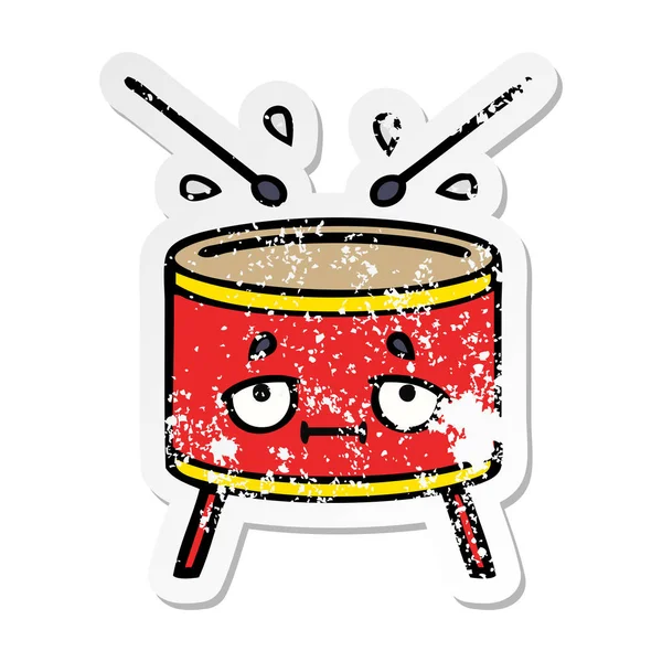 Distressed sticker of a cute cartoon drum — Stock Vector