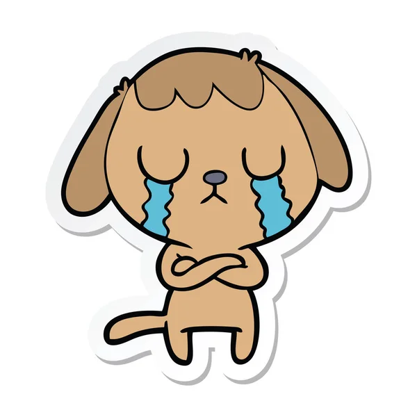 Pegatina de un lindo perro de dibujos animados llorando — Archivo Imágenes Vectoriales