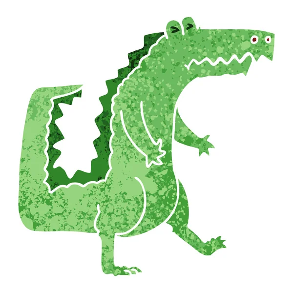 Причудливый ретро-иллюстрационный мультяшный крокодил — стоковый вектор