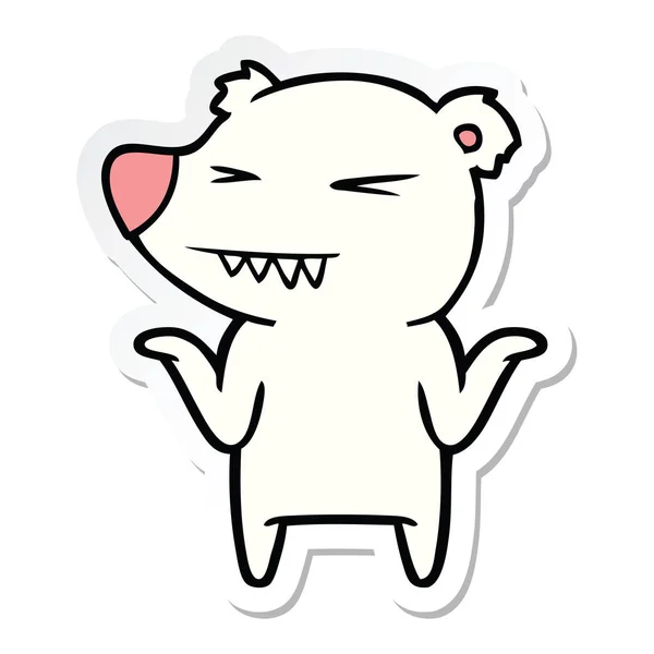 Sticker Angry Polar Bear Cartoon Shrugging Shoulders — Stock Vector
