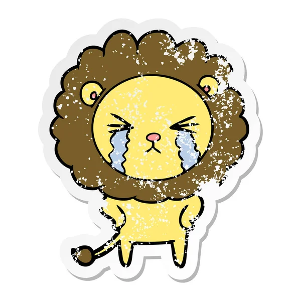 Distressed Sticker Cartoon Crying Lion — Stock Vector