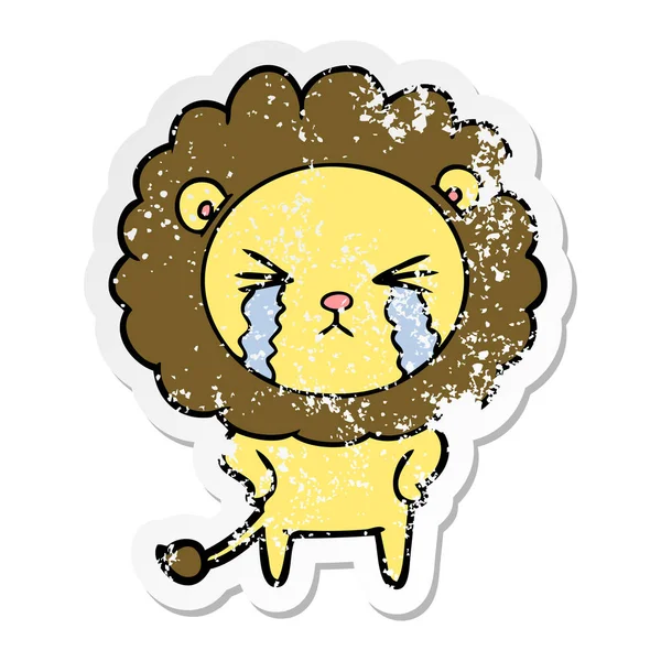 Autocollant Affligé Dessin Animé Pleurant Lion — Image vectorielle