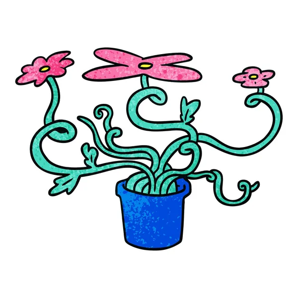 Rabisco de desenho animado texturizado de uma fábrica de flor — Vetor de Stock