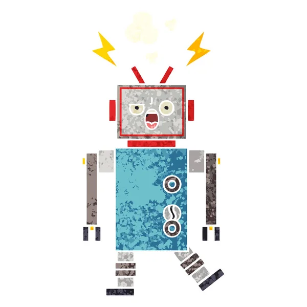 Retro Illustration Style Cartoon Broken Robot — Stock Vector